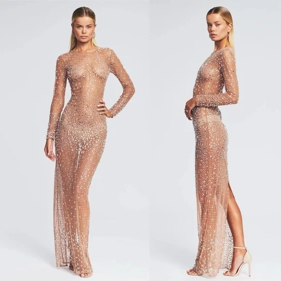 Retrofete Vinci Crystal Embellished Handmade Sheer Maxi Dress Gown NEW with tags - Picture 1 of 15